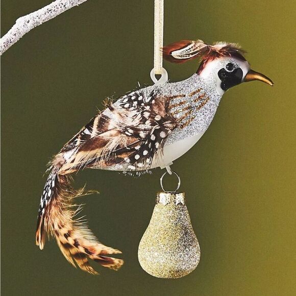 Anthropologie Glass Partridge with Pear Ornament - Picture 1 of 5